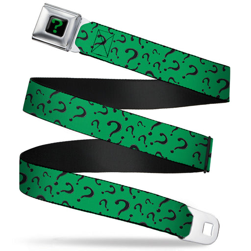 Riddler "?" Full Color Black Green Seatbelt Belt - Question Mark Scattered3 Dark Green/Black Webbing Seatbelt Belts DC Comics   
