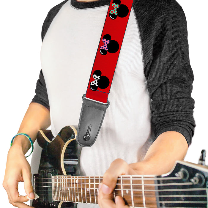 Guitar Strap - Minnie Mouse Silhouette Red Black Polka Dot Guitar Straps Disney   
