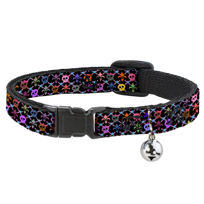 Cat Collar Breakaway - Skull & Fleur-de-Lis Black Multi Color Breakaway Cat Collars Buckle-Down   