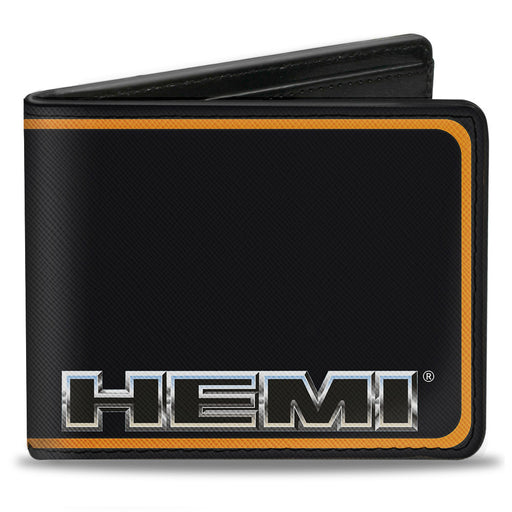 Bi-Fold Wallet - HEMI Nameplate w Border Black Orange Silver Black Bi-Fold Wallets Hemi   