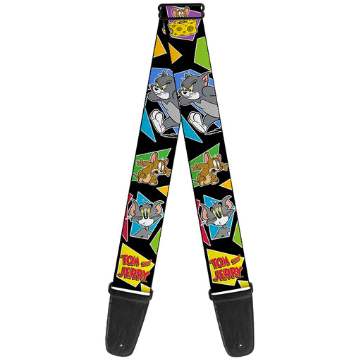 Guitar Strap - TOM & JERRY Poses Black Multi Color Guitar Straps Tom and Jerry   
