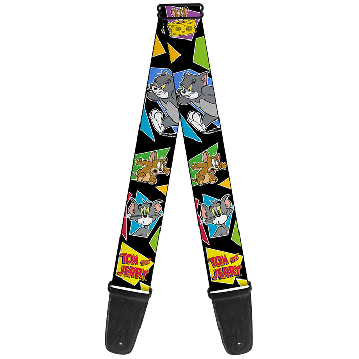 Guitar Strap - TOM & JERRY Poses Black Multi Color Guitar Straps Tom and Jerry   