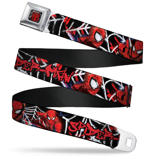 ULTIMATE SPIDER-MAN Spider Logo2 Spider Web Full Color Black White Red Seatbelt Belt - SPIDER-MAN/3-Poses/Spider Web Sketch Black/White/Red Webbing Seatbelt Belts Marvel Comics   