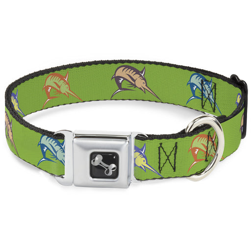 Dog Bone Seatbelt Buckle Collar - Marlin Green/Multi Color Seatbelt Buckle Collars Buckle-Down   