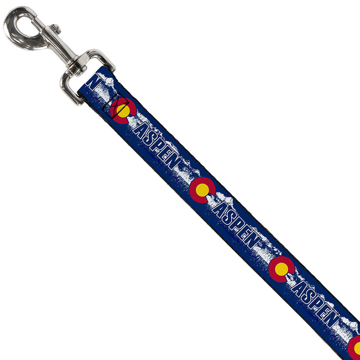 Dog Leash - Colorado ASPEN Flag/Snowy Mountains Weathered2 Blue/White/Red/Yellows Dog Leashes Buckle-Down   