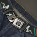 BD Wings Logo CLOSE-UP Full Color Black Silver Seatbelt Belt - Mud Flap Girls w/Stripes Gray/Turquoise/Orange Webbing Seatbelt Belts Buckle-Down   