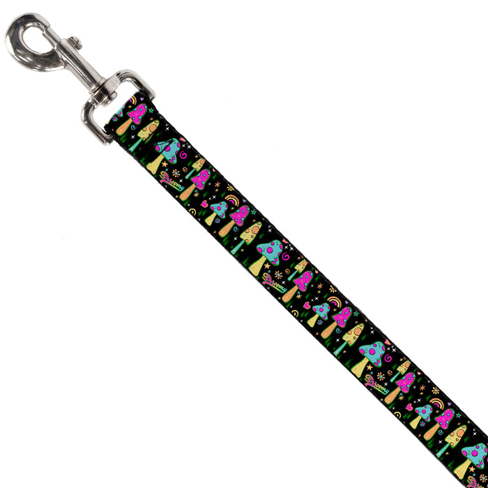 Dog Leash - Mushroom SHROOMY Garden Black/Multi Color Dog Leashes Buckle-Down   