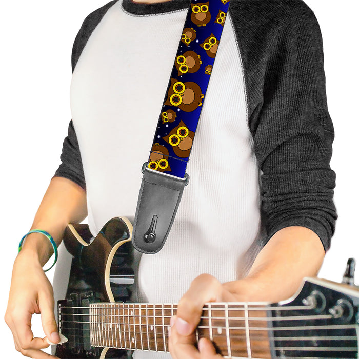 Guitar Strap - Owls Scattered Black Blue-Fade Yellow Guitar Straps Buckle-Down   