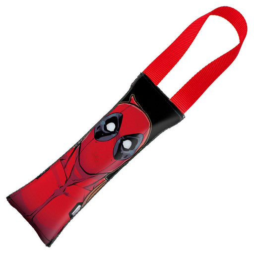 MARVEL DEADPOOL Dog Toy Squeaky Tug Toy - Deadpool Face + Deadpool Icon CLOSE-UP Black Red - Red Webbing Dog Toy Squeaky Tug Toy Marvel Comics   
