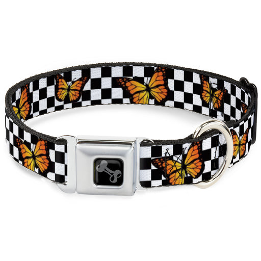 Dog Bone Black/Silver Seatbelt Buckle Collar - Monarch Butterfly Scattered Checker Black/White Seatbelt Buckle Collars Buckle-Down   