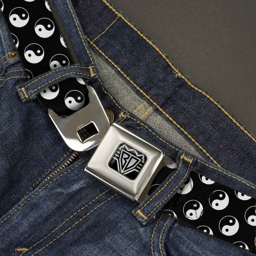 BD Wings Logo CLOSE-UP Full Color Black Silver Seatbelt Belt - Yin Yang Monogram Black/White Webbing Seatbelt Belts Buckle-Down   