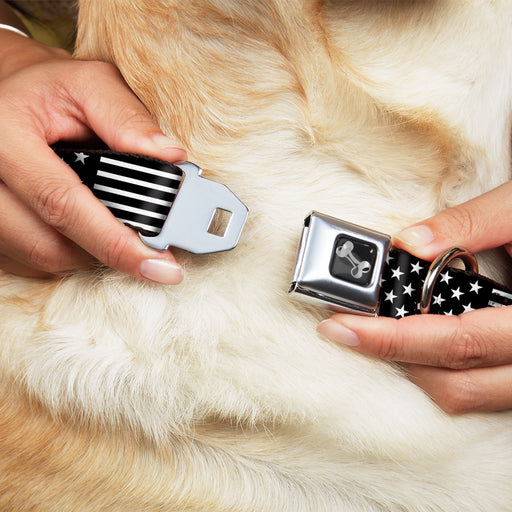 Dog Bone Seatbelt Buckle Collar - Americana Stars & Stripes2 Black/White Seatbelt Buckle Collars Buckle-Down   