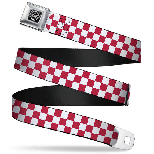 BD Wings Logo CLOSE-UP Full Color Black Silver Seatbelt Belt - Checker Crimson/White Webbing Seatbelt Belts Buckle-Down   