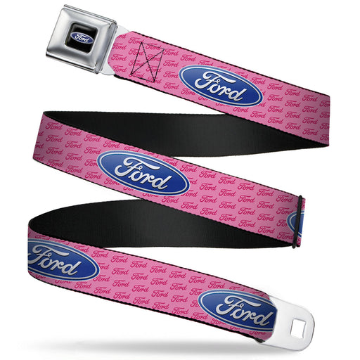 Ford Oval Full Color Black Blue Seatbelt Belt - Ford Oval w/Text PINK REPEAT Webbing Seatbelt Belts Ford   