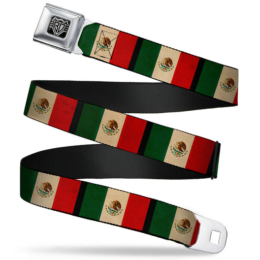 BD Wings Logo CLOSE-UP Full Color Black Silver Seatbelt Belt - Mexico Flag Distressed Webbing Seatbelt Belts Buckle-Down   