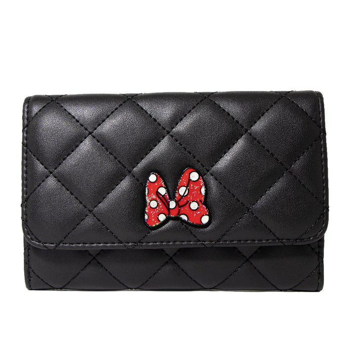 Women's Fold Over Wallet Rectangle - Minnie Mouse Bow Clutch Snap Closure Wallets Disney   
