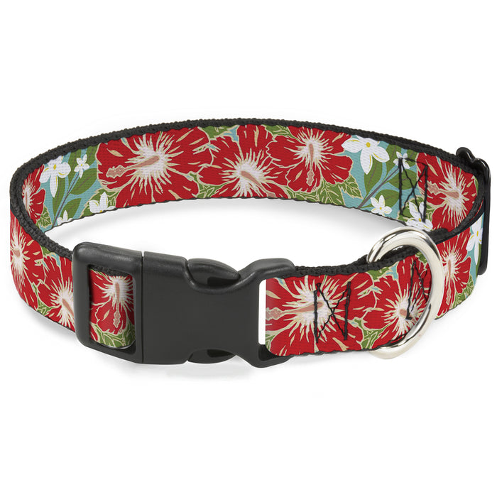 Plastic Clip Collar - Hibiscus & Plumerias Turquoise/Green/Red/White Plastic Clip Collars Buckle-Down   