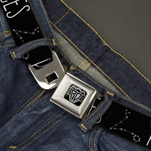 BD Wings Logo CLOSE-UP Full Color Black Silver Seatbelt Belt - Zodiac PISCES/Constellation Black/White Webbing Seatbelt Belts Buckle-Down   