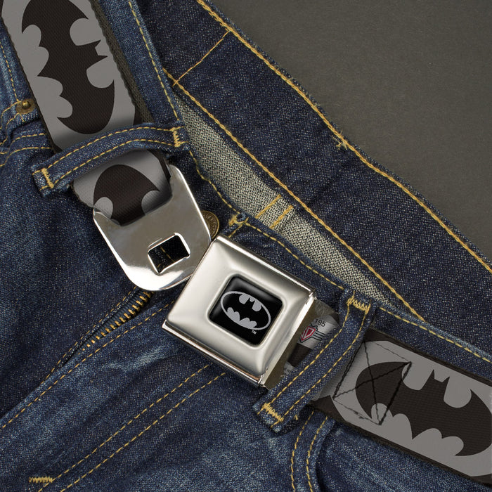 Batman Full Color Black Silver Black Seatbelt Belt - Bat Signal-5 Black/Gray/Black Webbing Seatbelt Belts DC Comics   