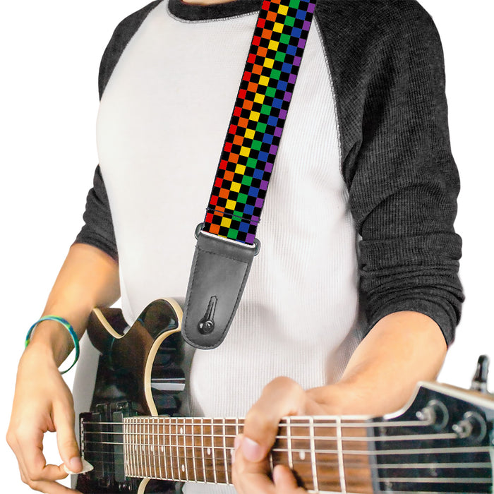 Guitar Strap - Checker Black Rainbow Multi Color Guitar Straps Buckle-Down   