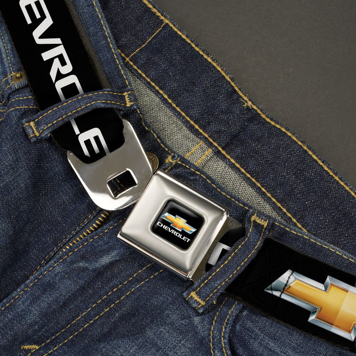Chevy Bowtie Full Color Black Gold Seatbelt Belt - Chevy Bowtie Black/Gold Logo REPEAT Webbing Seatbelt Belts GM General Motors   