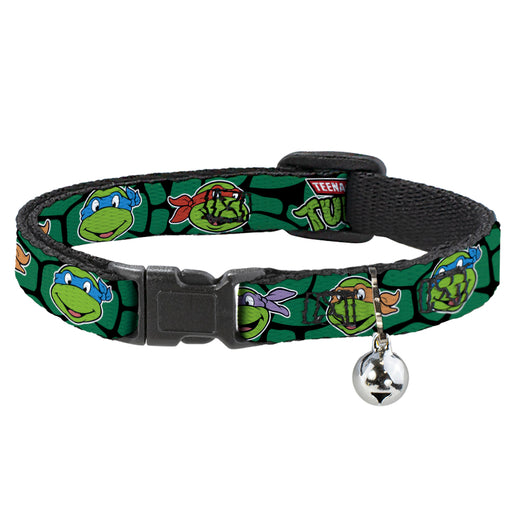 Cat Collar Breakaway with Bell - Classic TEENAGE MUTANT NINJA TURTLES Turtle Faces Black Green Turtle Shell Breakaway Cat Collars Nickelodeon   
