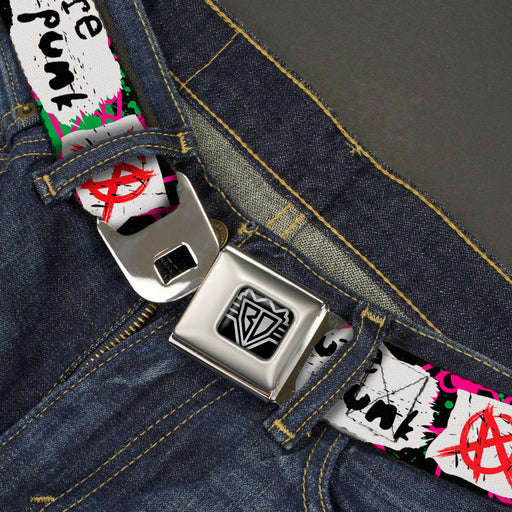 BD Wings Logo CLOSE-UP Full Color Black Silver Seatbelt Belt - Pure Punk w/Safety Pins Black/Fuchsia/White Webbing Seatbelt Belts Buckle-Down   