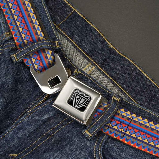 BD Wings Logo CLOSE-UP Full Color Black Silver Seatbelt Belt - Aztec15 Blues/Yellow/Orange/Gray Webbing Seatbelt Belts Buckle-Down   