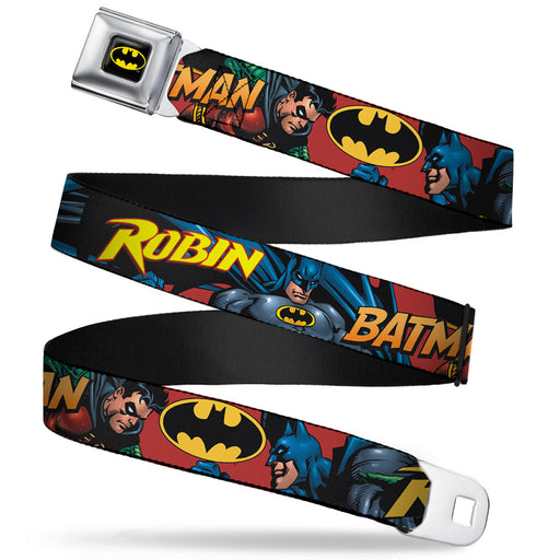 Batman Full Color Black Yellow Seatbelt Belt - Batman & Robin in Action w/Text Burgundy Webbing Seatbelt Belts DC Comics   