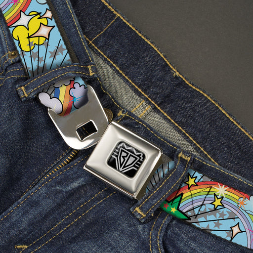 BD Wings Logo CLOSE-UP Full Color Black Silver Seatbelt Belt - Rainbow Cloud Stars Baby Blue Webbing Seatbelt Belts Buckle-Down   