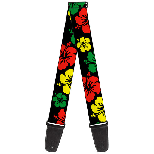 Guitar Strap - Hibiscus CLOSE-UP Black Green Yellow Red Guitar Straps Buckle-Down   