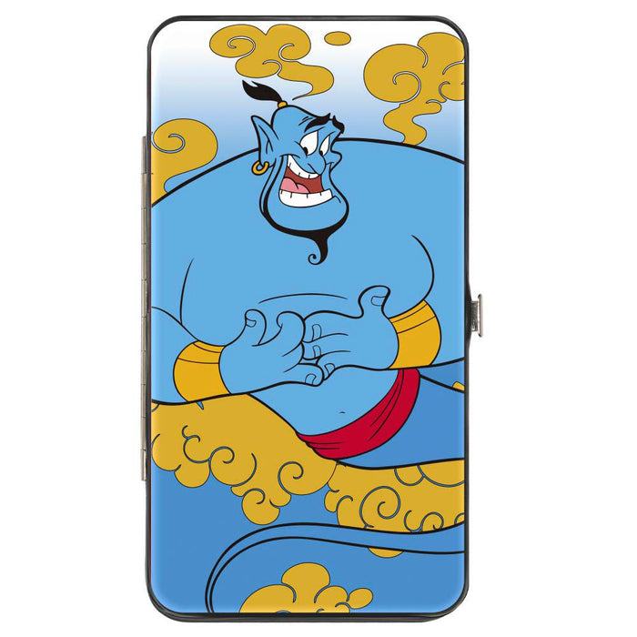 Hinged Wallet - Classic Aladdin Genie Smiling Pose + GENIE Text Smoke Blue Gold Hinged Wallets Disney   