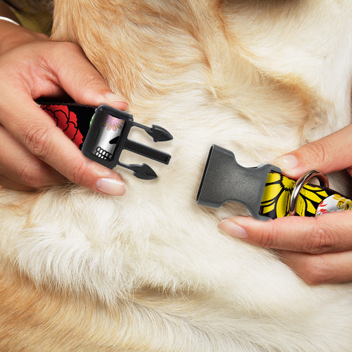 Plastic Clip Collar - Sugar Skulls & Flowers Black/Multi Color Plastic Clip Collars Buckle-Down   