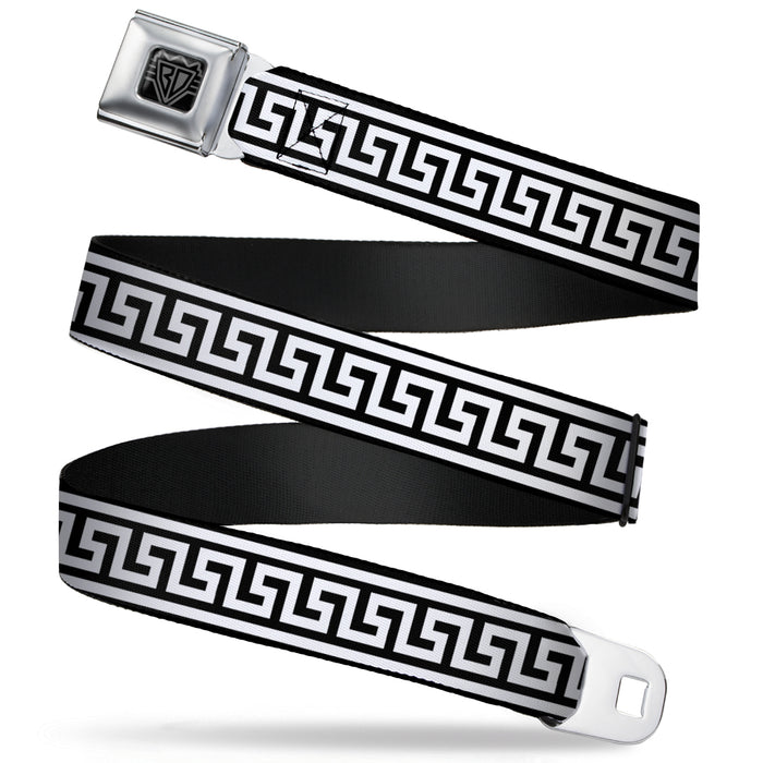 BD Wings Logo CLOSE-UP Full Color Black Silver Seatbelt Belt - Greek Key Border Black/White Webbing Seatbelt Belts Buckle-Down   