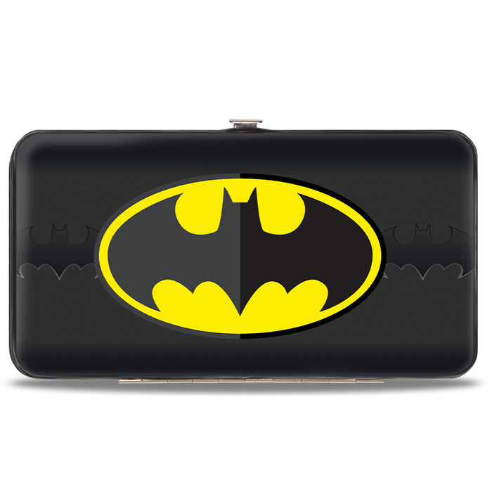 Hinged Wallet - Batman Icon Centered Bat Signal Stripe Black Yellow Grays Hinged Wallets DC Comics   