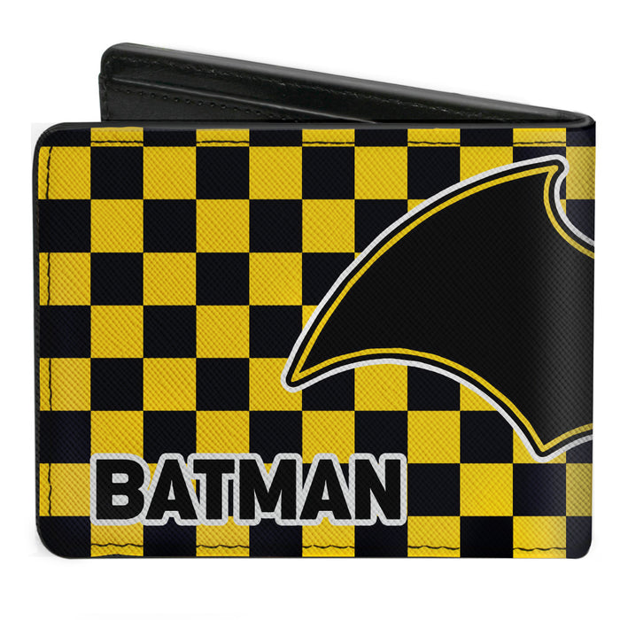 Bi-Fold Wallet - BATMAN Bat Logo Close-Up Checker Yellow Black Bi-Fold Wallets DC Comics   