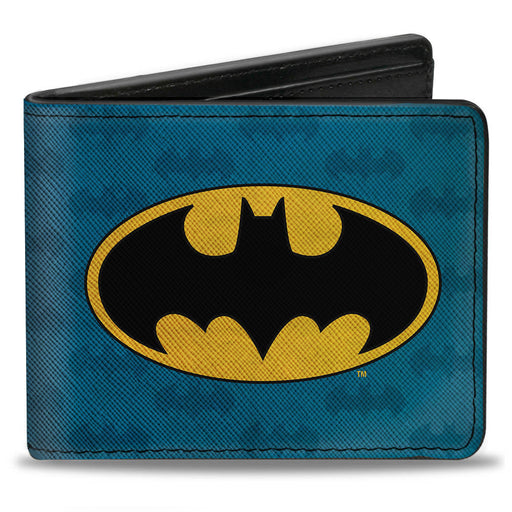Bi-Fold Wallet - Batman Signal Bat Monogram Distressed Blues Black Yellow Bi-Fold Wallets DC Comics   