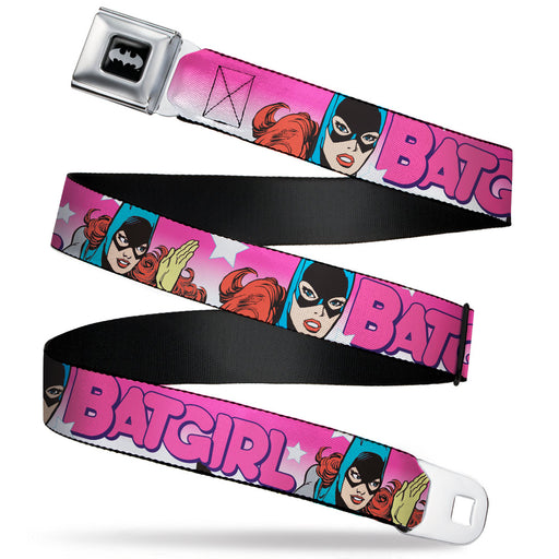 Batman Black/Silver Seatbelt Belt - BATGIRL Bubble Letters w/Stars Pink/White Webbing Seatbelt Belts DC Comics   