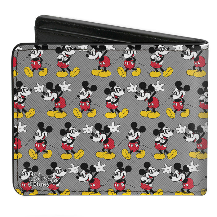 Bi-Fold Wallet - Nerdy Mickey Mouse 3-Pose Stripe Gray Bi-Fold Wallets Disney   