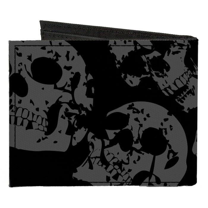Canvas Bi-Fold Wallet - Skulls Stacked Weathered Black Gray Canvas Bi-Fold Wallets Buckle-Down   