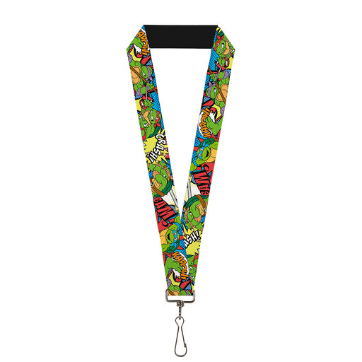 Lanyard - 1.0" - Classic TMNT Action Poses Action Bubbles Dots Blues Lanyards Nickelodeon   