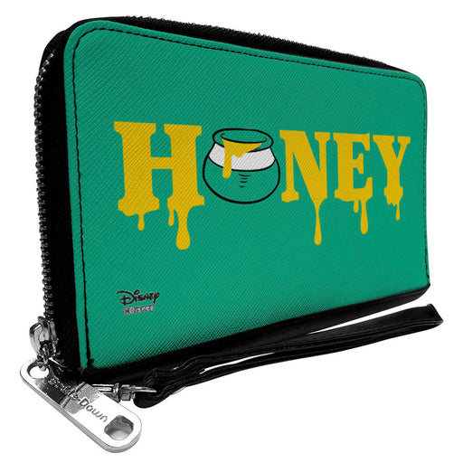Women's PU Zip Around Wallet Rectangle - Winnie the Pooh Dripping HONEY Green Yellow Clutch Zip Around Wallets Disney   