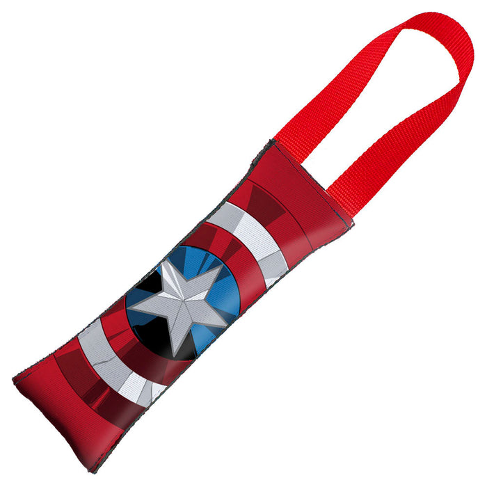 MARVEL AVENGERS Dog Toy Squeaky Tug Toy - Captain American Face + Shield Icon CLOSE-UP Red Red - Red Webbing Dog Toy Squeaky Tug Toy Marvel Comics   