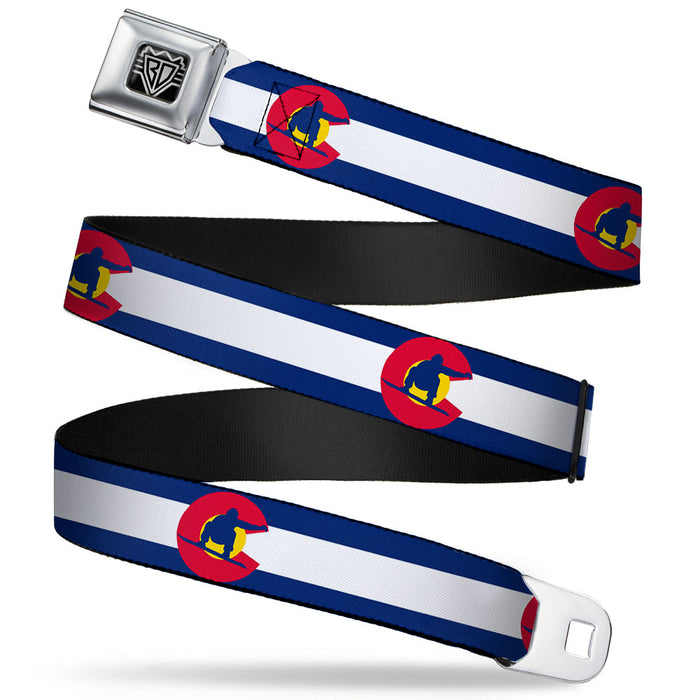 BD Wings Logo CLOSE-UP Full Color Black Silver Seatbelt Belt - Colorado Flag/Snowboarder Blue/White/Red/Yellow Webbing Seatbelt Belts Buckle-Down   
