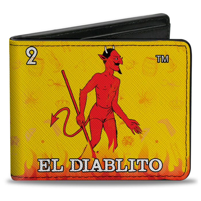 Bi-Fold Wallet - Loteria EL DIABLITO Devil Pose + Loteria Logo Flame Yellow Reds Bi-Fold Wallets Loteria   