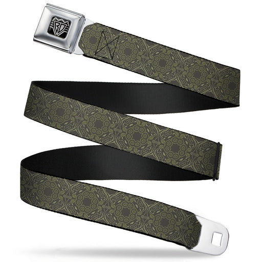 BD Wings Logo CLOSE-UP Full Color Black Silver Seatbelt Belt - Tapestry Charcoal/Olive Webbing Seatbelt Belts Buckle-Down   