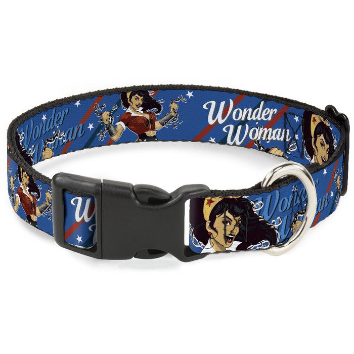 Plastic Clip Collar - WONDER WOMAN/Bombshell Pose Blue/Red/White Plastic Clip Collars DC Comics   