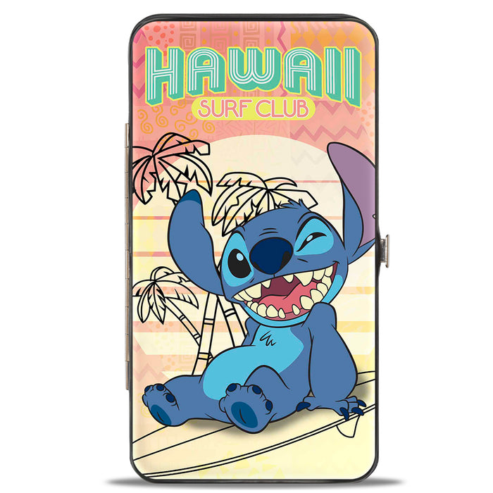 Hinged Wallet - HAWAII SURF CLUB Stitch Winking Pose + Sun Pattern Blocks Pinks Yellows Hinged Wallets Disney   