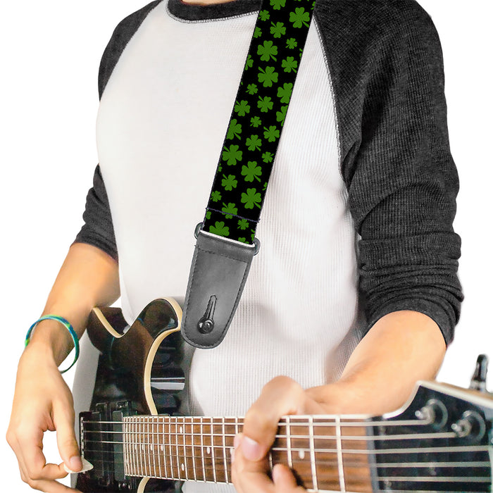 Guitar Strap - St Pat's Clovers Scattered Black Green Guitar Straps Buckle-Down   