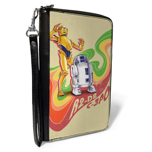 PU Zip Around Wallet Rectangle - Star Wars C3-PO and R2-D2 Wave Pose Tan Multi Color Clutch Zip Around Wallets Star Wars   